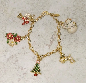 Christopher Radko Weihnachten Bettelarmband goldfarben emailliert Strass - Bild 1 von 15