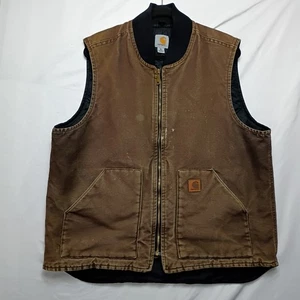 Carhartt Men's Vest Size XL V02 Dark Brown Lined Full Zip - Picture 1 of 5