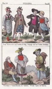 Switzerland Suisse Pull Schafhausen Solothurn Glarus Costume Lithography 1840 - Picture 1 of 1