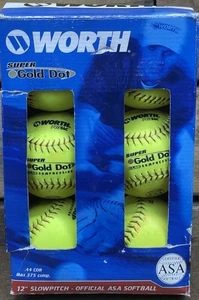 Schachtel mit 9 Worth Super Gold Dot 12" Slow Pitch Official ASA Softballs - Bild 1 von 4