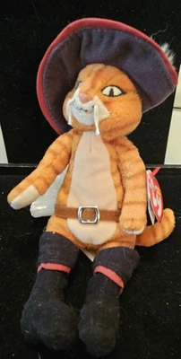 TY Beanie Baby 2007 Gato con Botas Shrek el Tercer Gato Peluche 8” Muñeca Juguete con Etiqueta Foto 1 de 4