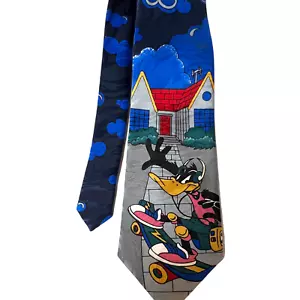 Vtg Balancine Hot Cakes Daffy Duck Skateboarding Polyester Tie Necktie 1993 - Picture 1 of 5