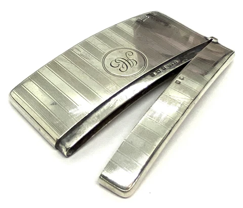 Art Deco A & J.Z. Sterling Silver Business Card Case 3.3/8 x 1.7/8” 49.56g Cover