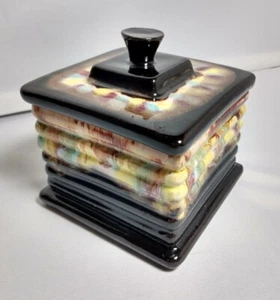 Caja de baratija cuadrada esmaltada de cerámica artística vintage - Imagen 1 de 11