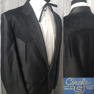 Circle S Herren 44 L grau schwarz Samt Western Passe Blazer Rockabilly Jacke - Bild 1 von 20