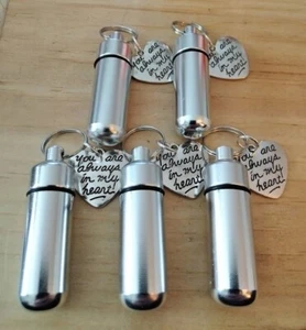 5 Pc. Cremation Urn Pill Keychain Memorial Key Ring Mom Dad Son Dog Cat Ashes - Picture 1 of 1