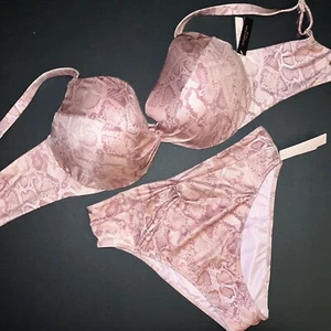 Victoria's Secret 36DDD,38D BIKINI M,L HIGH-WAIST bottom PINK SNAKE PRINT ANIMAL - Picture 1 of 3