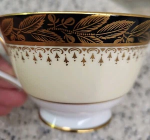 Noritake Cup and Saucer Gold Leaves On Black Band Unknown Pattern - Picture 1 of 11