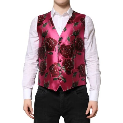 DOLCE & GABBANA Vest Pink Floral Satin Formal Men Waistcoat IT50/US40/L 1200usd - Image 1 of 4