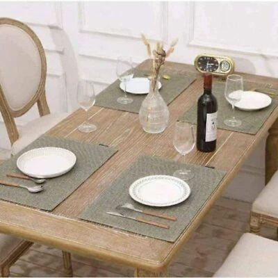NEW HARORBAY GREY Striped Rustic 4pc Linen Placemat Set, REUSEABLE, WASHABLE - Image 1 of 4