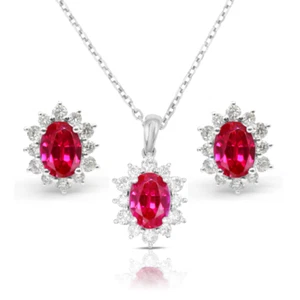 Lab-grown Diamond 0.82ct and Lab-Grown Ruby 3.66ct Jewellery Set 9ct White Gold - Picture 1 of 4