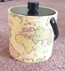 Vintage Irvinware Mid Century 7.5" Tall x 7.75" Wide Ice Bucket with a World Map - Picture 1 of 5