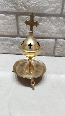 Incense Burner Frankincense Brass Copper Coal Jerusalem Cross Catholics Holy - Image 1 of 4