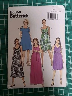 BUTTERICK B6068 Misses' Maternity Pullover Dresses and Belt  SIZE 6-14 UNCUT - Image 1 of 4