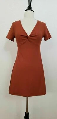 Anthropologie Dress New Size Small Retro Ribbed Twist Front Rust Orange Trendy - Image 1 of 4