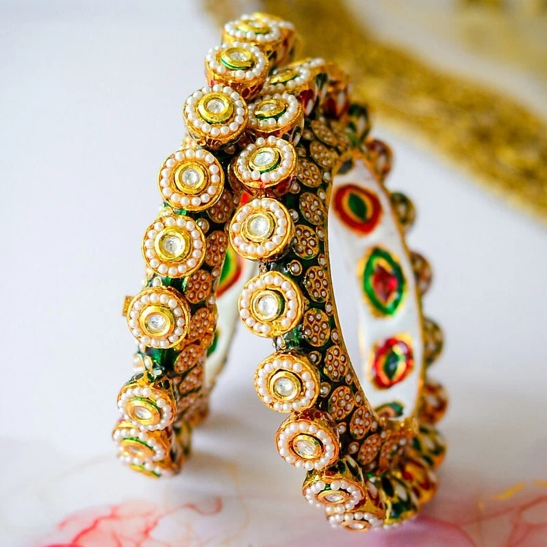 Bollywood Gold Plated 2 PCs Bangle Bracelet Women Wedding Ethnic Jewelry Indian - Image 1 of 1