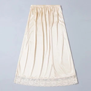 Women Underskirt Petticoat Skirt Faux Silk Satin Lace Trim Elastic Waist 75cm - Picture 1 of 14