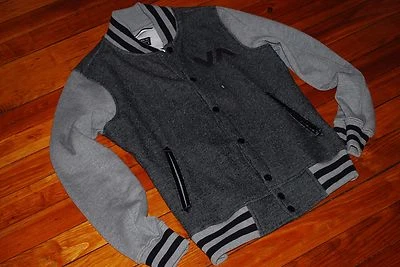 NUEVO Sudadera con botones RVCA Letterman negra y gris para hombre (pequeña) Foto 1 de 4