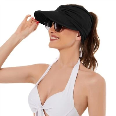 Zando Womens Sun Visor Hat Wide Brim Hats for Women UV One Size, A Black  - Image 1 of 4