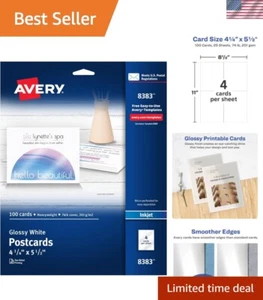 Create Personalized Cards with Avery's 100 Brilliant Postcards 4.25" x 5.5" Pack - Picture 1 of 11