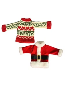 Lot of 2 Christmas Santa Wine Bottle Cover Knitted Red Green White - Picture 1 of 12