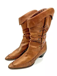 Fortissimo Brown Bronze Slouch Leather Boots Womens Japan Sz 24 US 8 - Picture 1 of 12