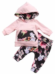 Bilo Infant Baby Girl Floral Pattern Long Sleeve Hoodie and Pants 3 pcs Cotton O - Picture 1 of 8