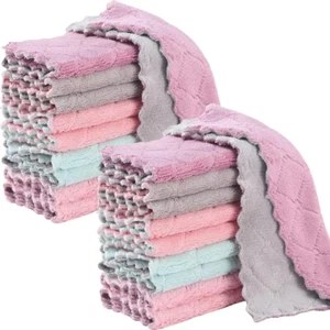 20 Pack Kitchen Dish Cloths, Soft Absorbent Coral Fleece Microfiber Cleaning Rag - Picture 1 of 12