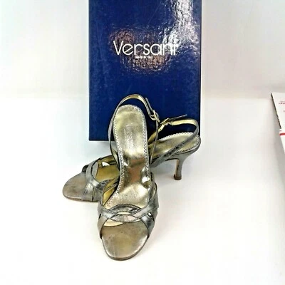 Versani Womens Platinum Open Toe Slingback 3" Heels/Sandals Made in Italy  5.5B - Image 1 of 4