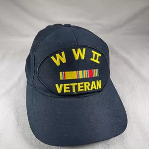 Vintage WWII Veteran Hat Men Blue Snapback Cap Eagle Crest USA Made - Picture 1 of 11