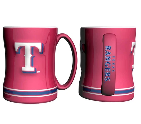 Texas Rangers Red 15oz Sculpted Relief Coffee Mug [NEW] MLB Tea Cup Ceramic Cover