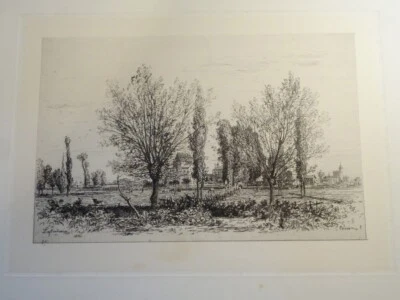Maxime LALANNE (Bordeaux 1827-1886 GRAVURE ORIGINALE PAYSAGE CENON GIRONDE 1870 - Photo 1/4