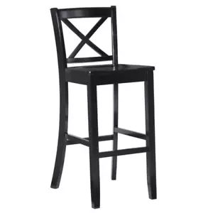 Linon Home Bar Stool 30" High Back Foot Rest Comfortable Seat Wood in Black - Picture 1 of 6