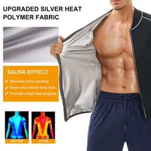 Men Sauna Suit Slimming Workout Sauna Jacket Zipper Sauna Shirt Heat Trapping - Picture 1 of 18