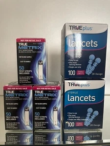 True Metrix Blood Glucose Test Strips 150 ct. EXP 04/2026 + 200 Lancets - Picture 1 of 7