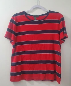 Camisa Lauren Ralph Lauren Mujer L Manga Corta Roja Cuello Redondo Algodón Rayas Top - Imagen 1 de 7