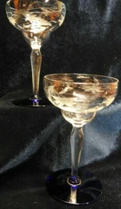 2 Weston Crystal Cut Flower Clear Paneled Liquor Cocktail  Cobalt Blue Foot - Imagen 1 de 6