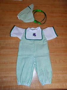 BOYS PREEMIE ROMPER +HAT GREEN STRIPE W/ PIPING for 14" CPK Cabbage Patch Kids - Picture 1 of 2