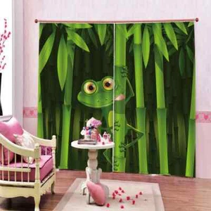 Green Frog Bamboo Leaf Printing 3D Blockout Curtains Fabric Window Home Decor - Bild 1 von 12