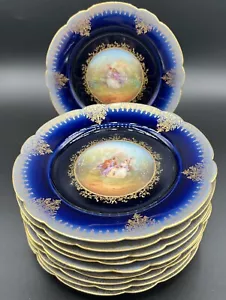 10 William Guerin Limoges France Cobalt Blue and Gold Hand Painted Scenes 7 1/4" - Picture 1 of 8