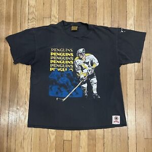 Vintage 90's Nutmeg Pittsburgh Penguins Graphic T-Shirt Adult Size XL Black