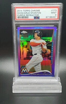 2014 TOPPS CHROME  Giancarlo Stanton Purple REFRACTOR PSA 9 MINT LOW POP Marlins - Image 1 of 2