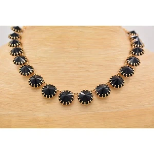 J.Crew Crystal Statement Necklace Navy Blue Black Prong Gold Tone Chunky Bin3C - Picture 1 of 12