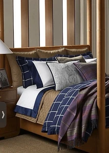 Neu Ralph Lauren Modern Equestrian Fensterscheibe King Kissenbezug marineblau cremefarben 215 $ - Bild 1 von 6