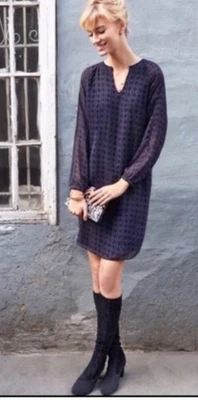 Harlequin Blue/Purple/Black Sheer Sleeves Overlay Lined Career Women Shift Dress - Image 1 of 4