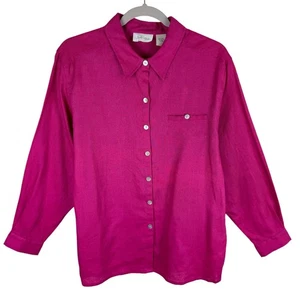 Studio Works Pink 100% Linen Long Sleeve Collared Button Up Shirt Size L - Picture 1 of 7