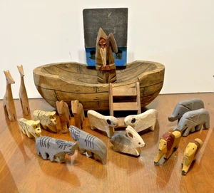 Vintage Arche Noah Holz handgeschnitzt und bemalt 19 Teile Display Set Story Time - Bild 1 von 15