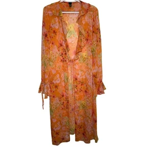 Wild Fable arancione maglia floreale linea lunga spolverino cardigan donna grande festival - Foto 1 di 9