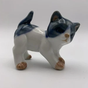 Vintage Katze Figur Otagiri Japan handbemalt blau grau & weiß glänzend Kätzchen - Bild 1 von 7