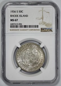 1936-S Rhode Island 50c NGC MS 67 Commemorative Silver Half Dollar - Picture 1 of 4